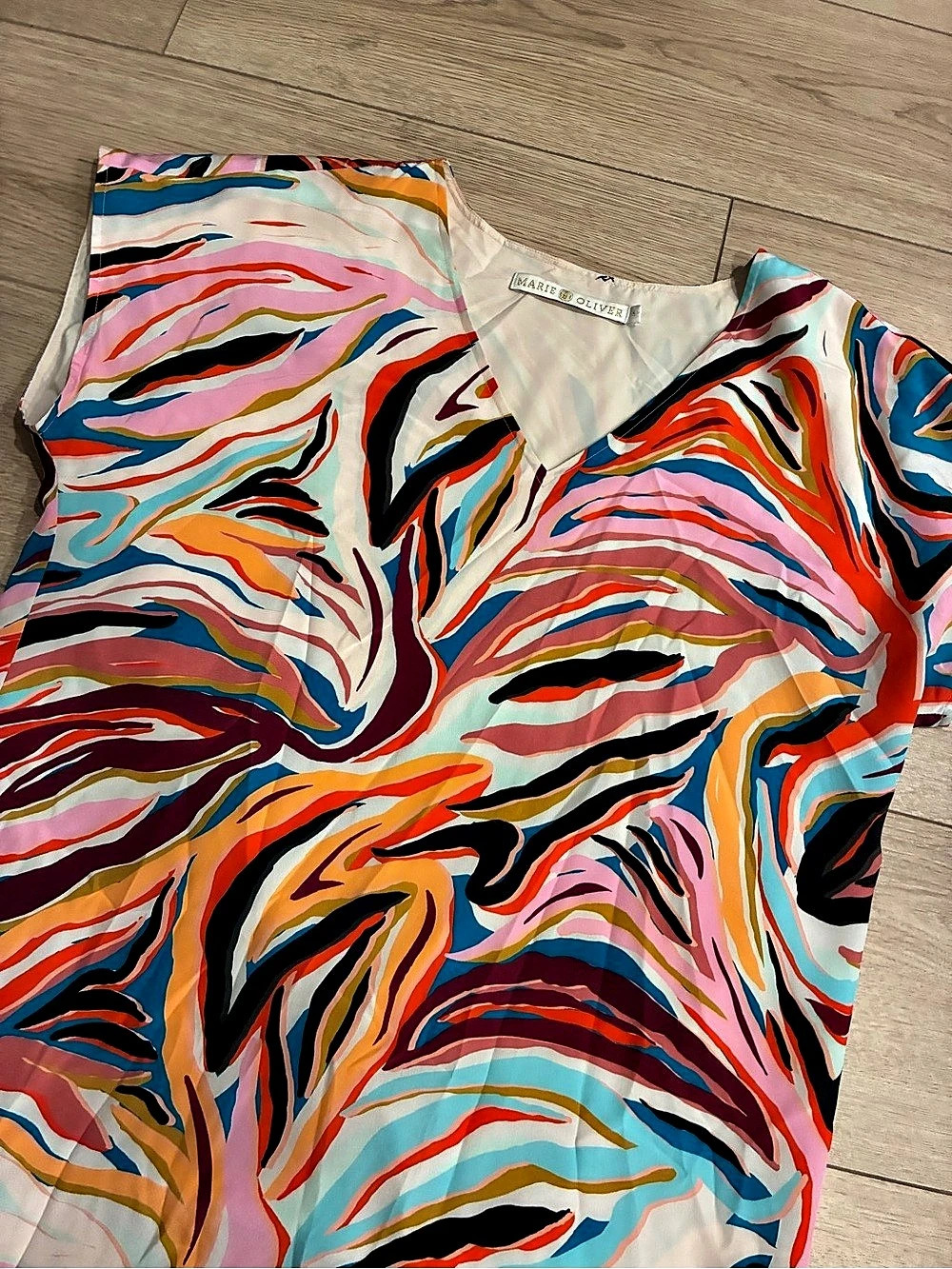 Marie Oliver Women’s Zebra Abstract Silk Mini Shift Dress Size M